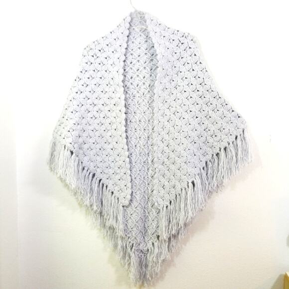 unbranded Sweaters - NWOT gray metallic silver thread large fringed knit shawl